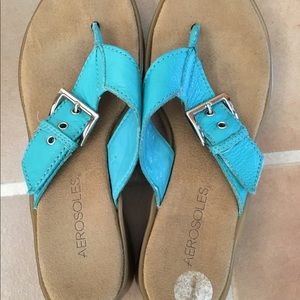Aerosoles Turquoise Leather Wedge Flip Flops Sz 6